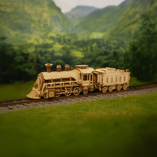 3D Puzzle Parna Lokomotiva s Tenderom, 31 x 8 x 7 cm, Drvo, 282 Dijela