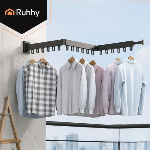 Preklopni Zidni Sušilo za Rublje s 18 Kuka, Crni, 103-127 cm