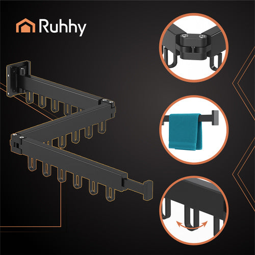 Preklopni Zidni Sušilo za Rublje s 18 Kuka, Crni, 103-127 cm