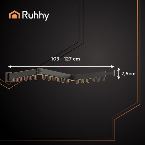 Preklopni Zidni Sušilo za Rublje s 18 Kuka, Crni, 103-127 cm