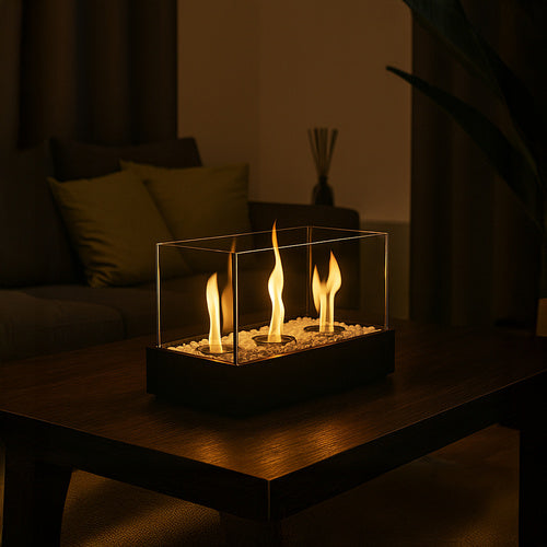 Samostojeći Bio Kamin 45x29x20.5 cm Crni s Staklenim Zidovima