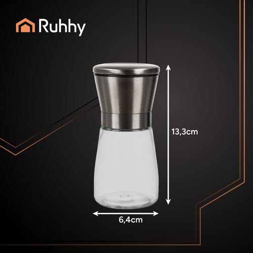 Set Ručnih Staklenih Mlinca za Sol i Papar 13.3 x 6.4 cm, 2 Kom, Srebrni