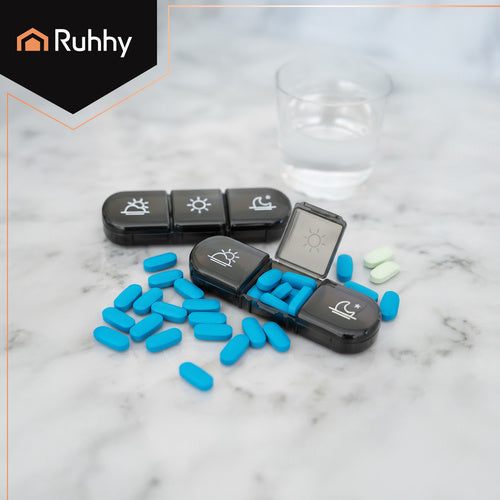 Tjedni Organizator za Lijekove s 7 Kutija i 3 Pretinca na Dan, Crni, 15.5 x 12 x 4 cm