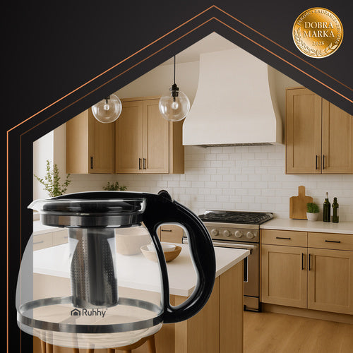 Vrč s Inovativnim Cjedilom 2L od Stakla, Prozirno-Crni