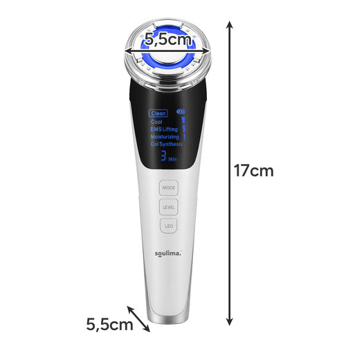Masažer Za Lice Bez Igala, EMS Mezoterapija, 5-u-1, 17 x 5.5 x 5.5 cm, Bijeli/Crni