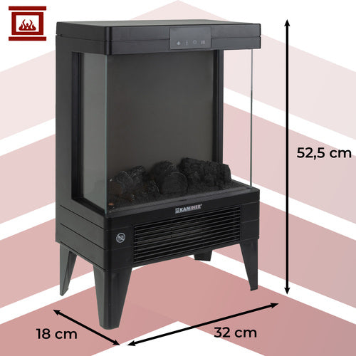 Električni Kamin Grijalica s Efektom Plamena 2000W, 52.5 x 32 x 18 cm, Crna