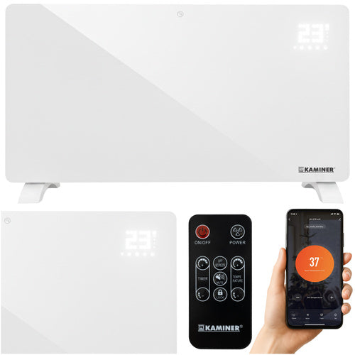 Električni Stakleni Radijator 85 x 41 cm Bijeli, 2500W, WiFi, Daljinsko Upravljanje