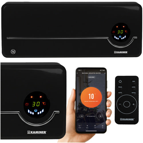 Električna Zidna Toplinska Zavjesa s WiFi, Daljinskim i Timerom 50 x 18 x 13 cm Crna