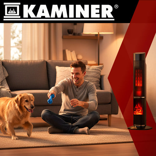 Stupni Električni Grijač s Efektom Plamena, 2000W, Crni, 77 x 20 x 20 cm