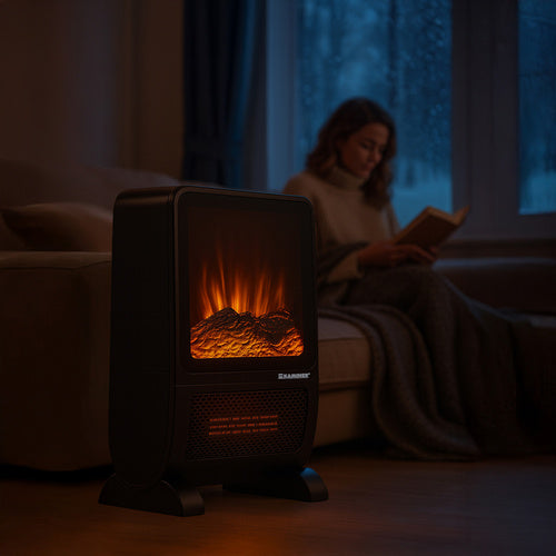 Električni Grijač s Efektom Plamena 2000W, 49 x 33 x 21 cm, Crni