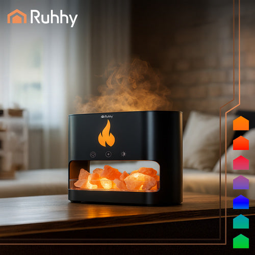 Aroma Difuzor i Ovlaživač Zraka s LED Efektom Kamina 250 ml Crni