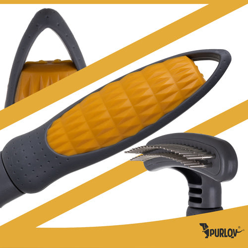 Dvoredni Češalj s Rotirajućim Zupcima za Pse i Mačke 17.5 x 11.5 x 3 cm Sivo-Žuti