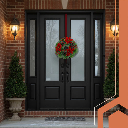 Božićni Vijenac 30 cm za Vrata i Stol, Zelena s Crvenim Kuglicama