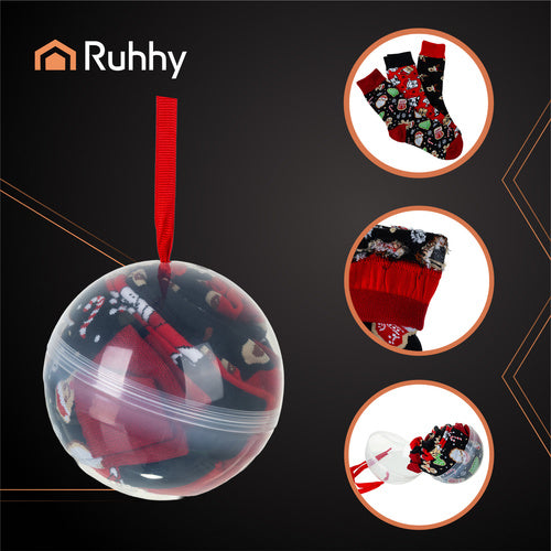 Božićne Čarape u Kuglici, 3 Para, Veličina 38–43, Višebojne