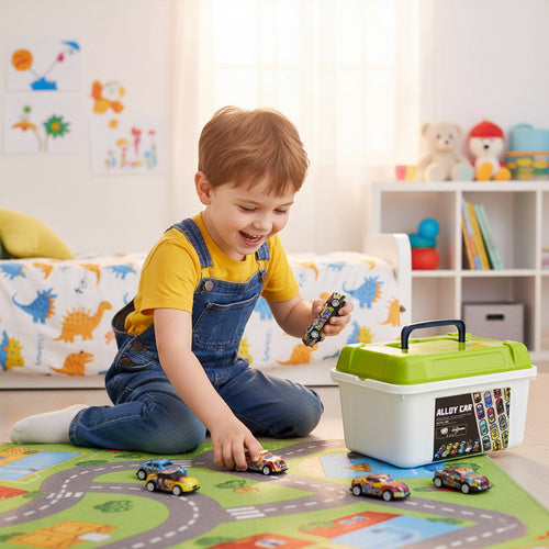 Set Motornih Autića u Koferu, 50 Komada, Višebojni