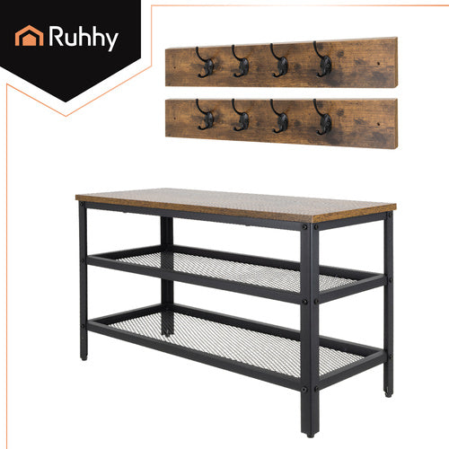 Stalak za Cipele s Vješalicom 73 cm, Crni, MDF i Metal