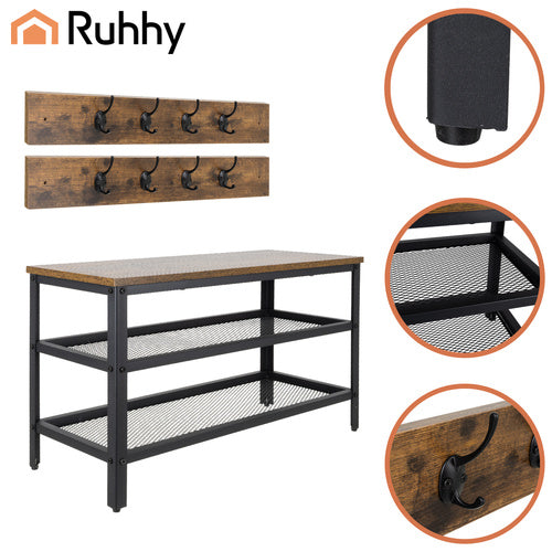 Stalak za Cipele s Vješalicom 73 cm, Crni, MDF i Metal