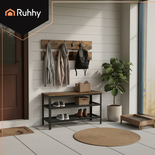 Stalak za Cipele s Vješalicom 73 cm, Crni, MDF i Metal