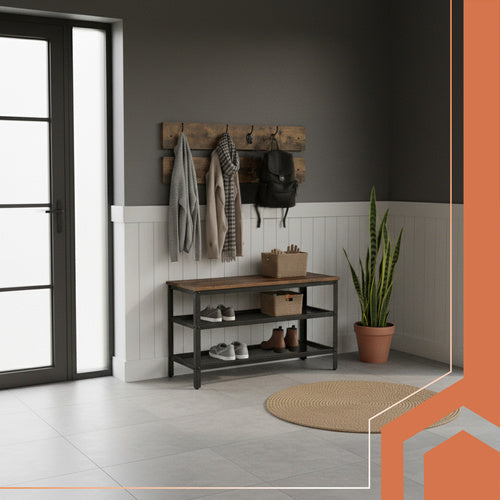 Stalak za Cipele s Vješalicom 73 cm, Crni, MDF i Metal