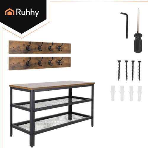 Stalak za Cipele s Vješalicom 73 cm, Crni, MDF i Metal