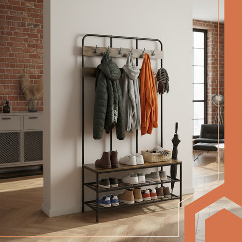 Samostojeća Polica s Vješalicom 186x100x40 cm Crna