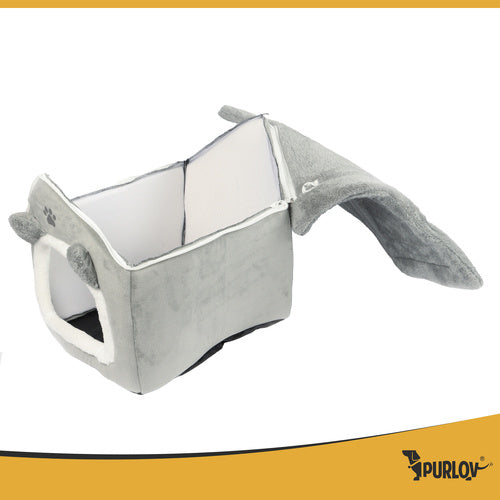 Kućica i Krevet za Mačke 39x38x35 cm Siva s Jastukom