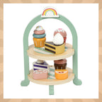 Drveni Dječji Set za Čajanku s Postoljem za Kolače, 15 Dijelova, Višebojni