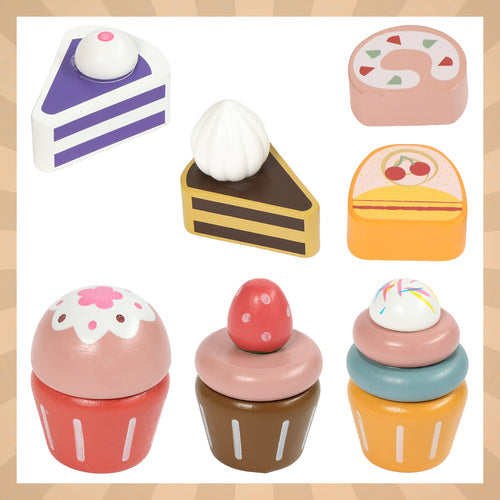 Drveni Dječji Set za Čajanku s Postoljem za Kolače, 15 Dijelova, Višebojni