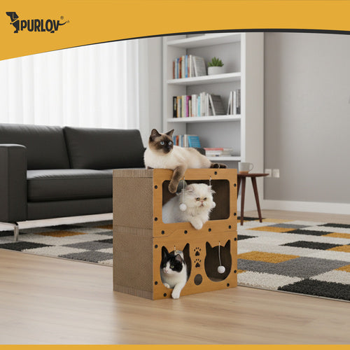 Grebalica za Mačke s Dvokatnom Kućicom 51.5x45.5x28 cm Smeđa