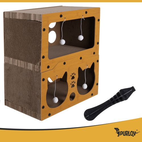 Grebalica za Mačke s Dvokatnom Kućicom 51.5x45.5x28 cm Smeđa