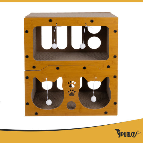 Grebalica za Mačke s Dvokatnom Kućicom 51.5x45.5x28 cm Smeđa