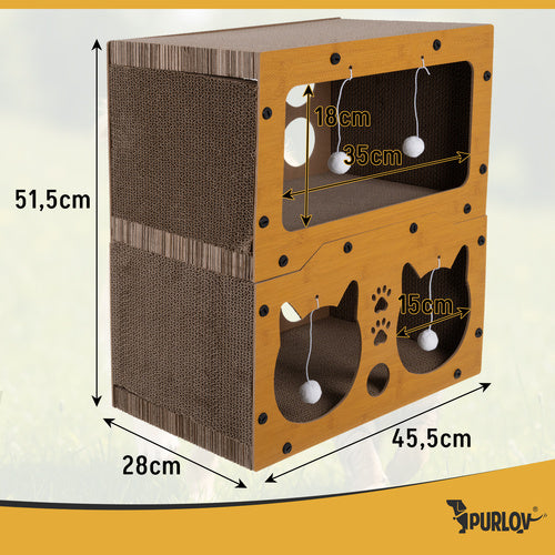 Grebalica za Mačke s Dvokatnom Kućicom 51.5x45.5x28 cm Smeđa