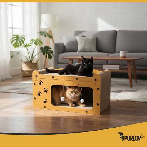 Grebalica za Mačke s Dvokatnom Kućicom 29,5x56x27 cm Smeđa