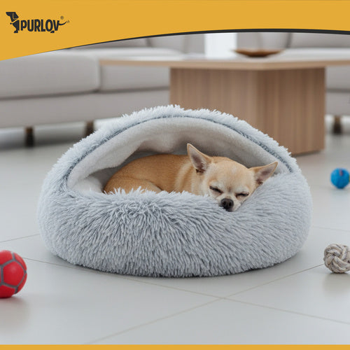 Plush Krevet Za Mačke i Male Pse Sivi 44x38x6 cm S Krovom