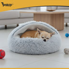 Plush Krevet Za Mačke i Male Pse Sivi 44x38x6 cm S Krovom