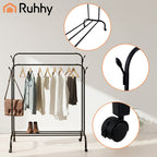 Stalak za odjeću na kotačima s 2 policom i 2 kukama