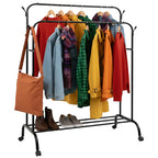Stalak za Odjeću na Kotačima s Dvije Šipke i Policom 150 x 110 x 57 cm Crni