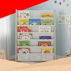 Dječja Polica Za Knjige i Igračke – 6 Pretinaca, Drvo I Tkanina