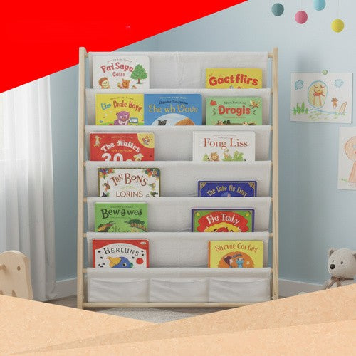 Dječja Polica Za Knjige i Igračke – 6 Pretinaca, Drvo I Tkanina