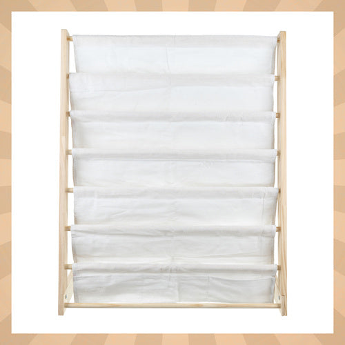 Dječja Polica Za Knjige i Igračke – 6 Pretinaca, Drvo I Tkanina