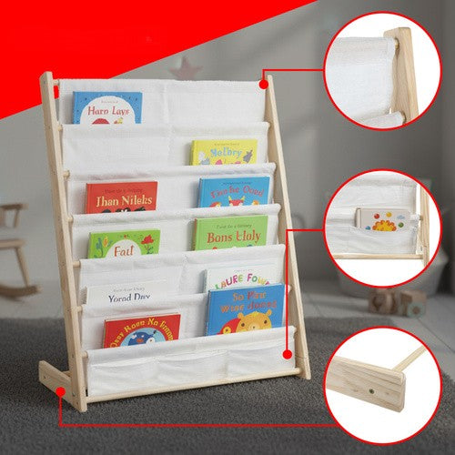 Dječja Polica Za Knjige i Igračke – 6 Pretinaca, Drvo I Tkanina