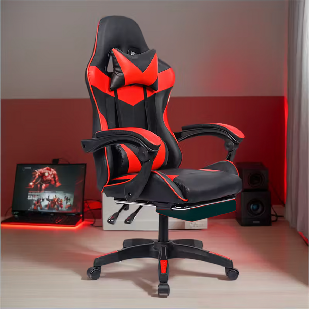 Gaming Stolica Crveno-Crna s Osloncem za Noge
