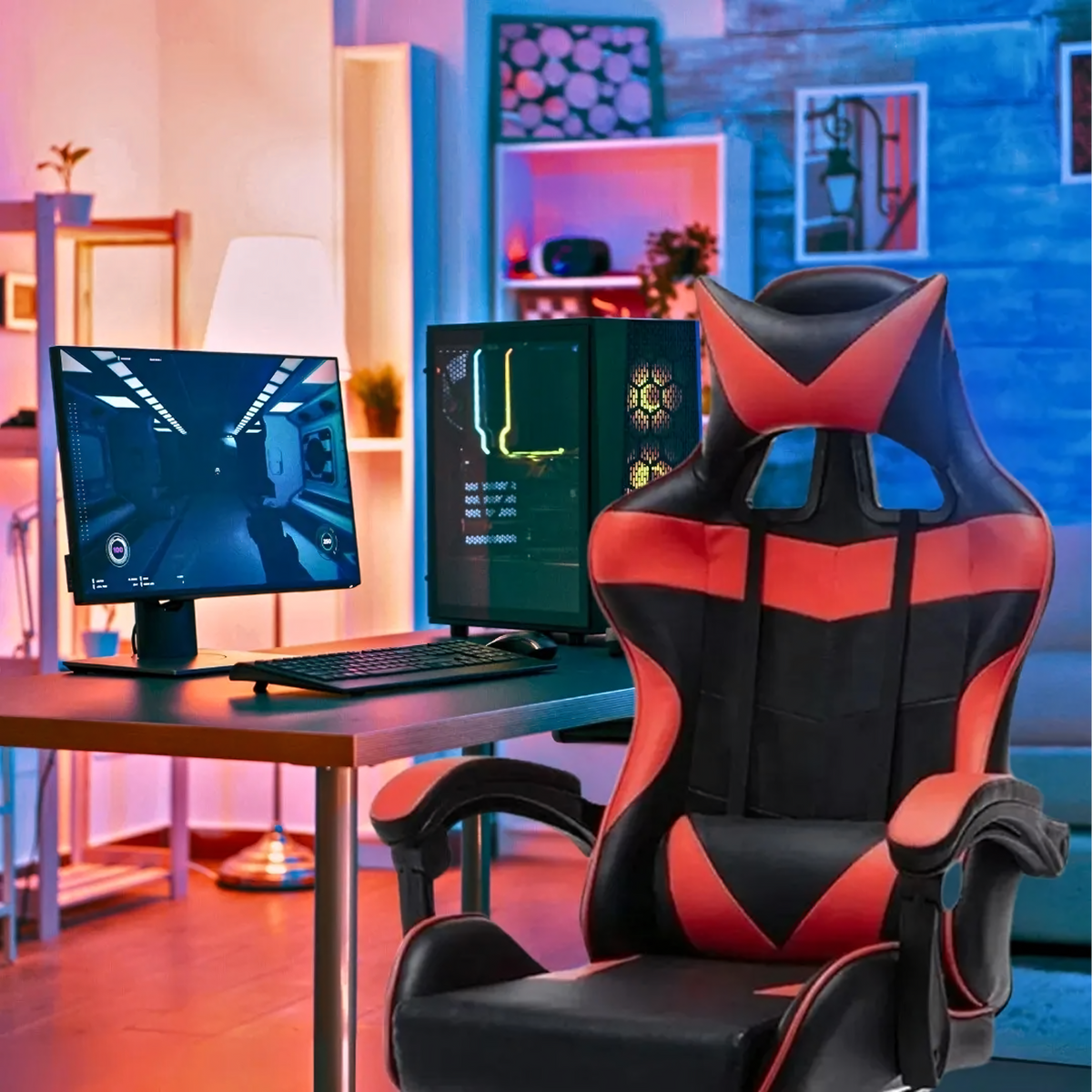 Gaming Stolica Crveno-Crna s Osloncem za Noge