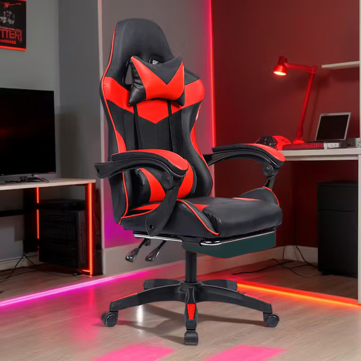 Gaming Stolica Crveno-Crna s Osloncem za Noge