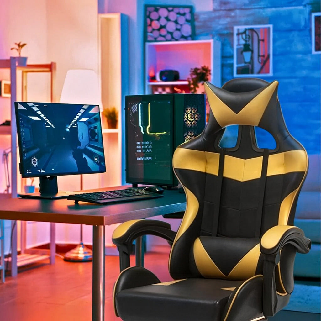 Gaming Stolica Zlatno-Crna s Osloncem za Noge