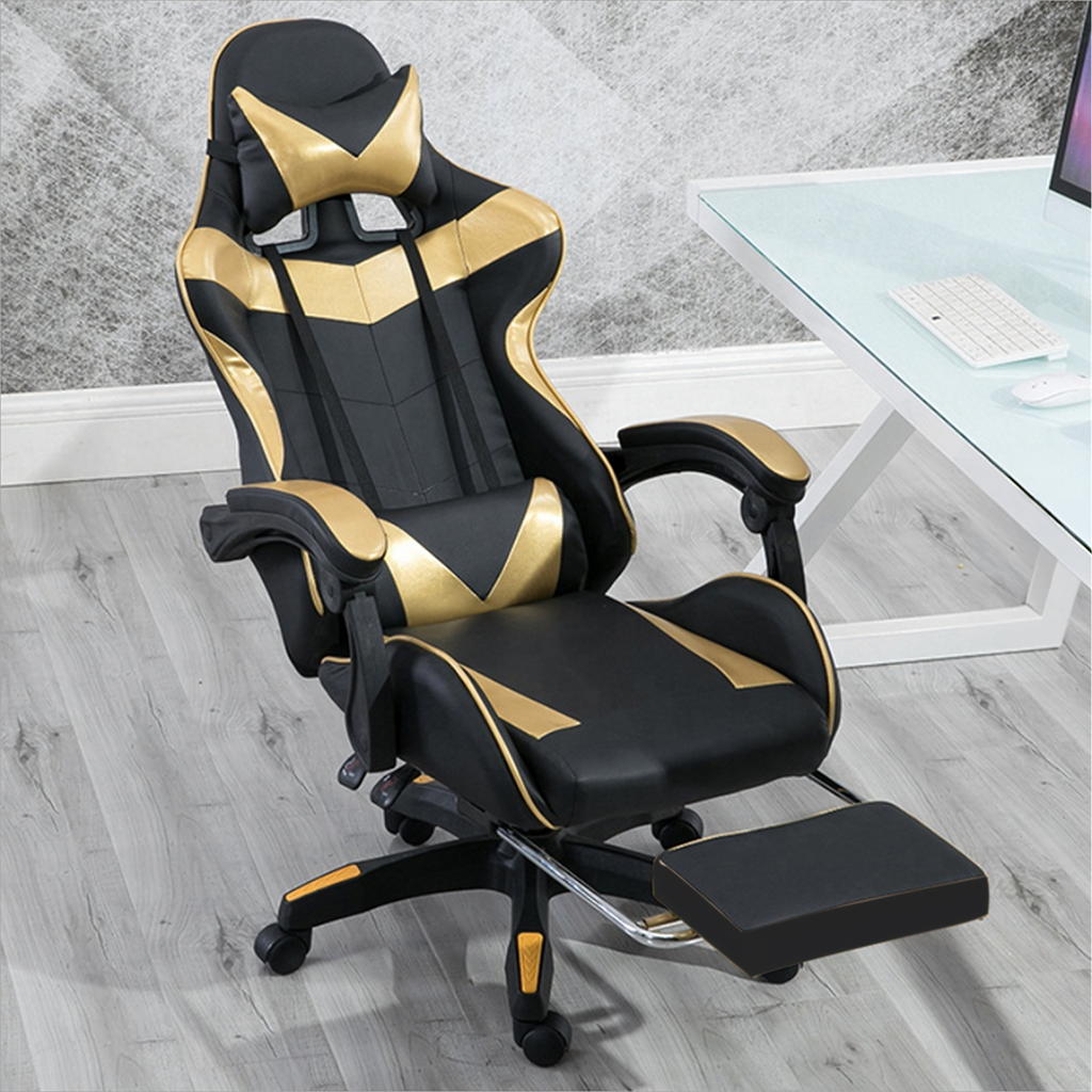 Gaming Stolica Zlatno-Crna s Osloncem za Noge