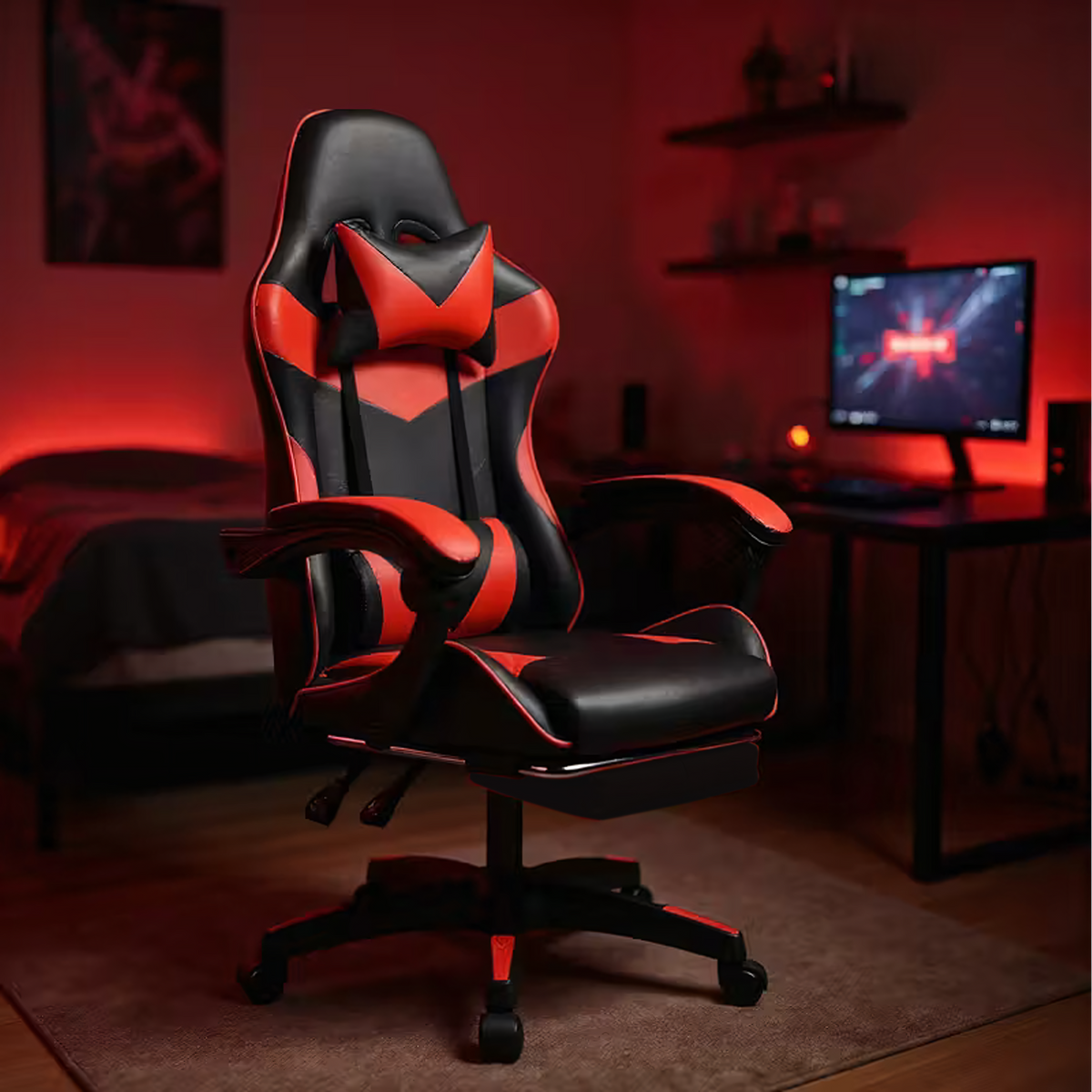 Gaming Stolica Crveno-Crna s Osloncem za Noge