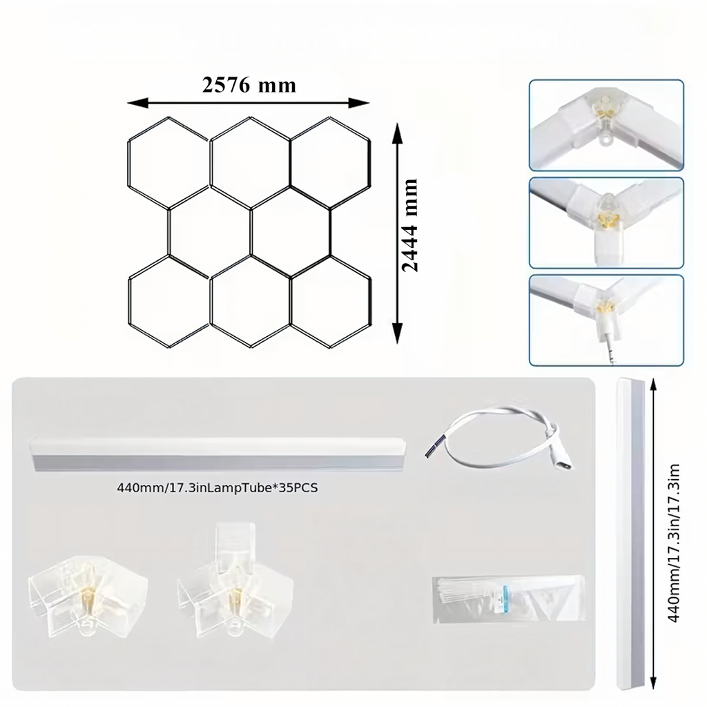 Hexagon LED Rasvjeta - 257.6 × 244.4 cm