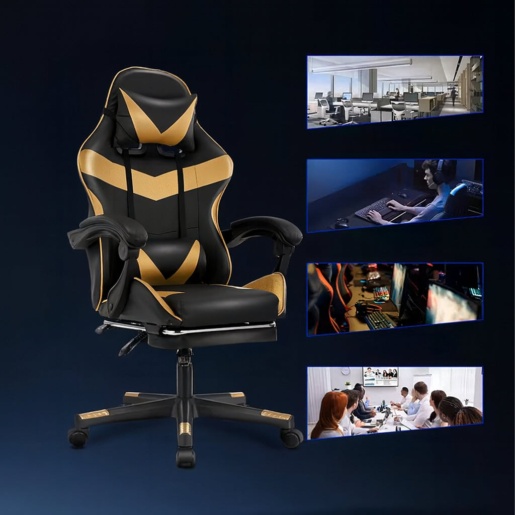 Gaming Stolica Zlatno-Crna s Osloncem za Noge