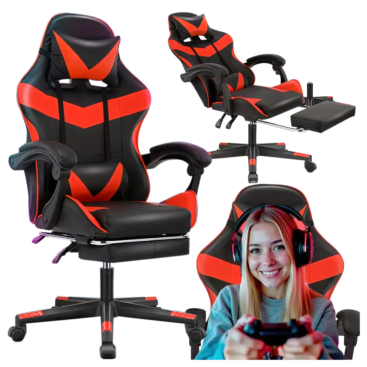 Gaming Stolica Crveno-Crna s Osloncem za Noge